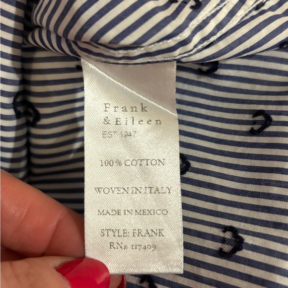 Frank & Eileen | Women Button Down Shirt in Blue Stripe w/ Navy Hearts Sz XS - Picture 8 of 11
